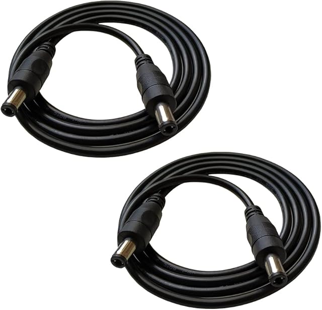 DZYDZR 2 Pack 1m Male to Male Connector DC Power Extension Cable 2.1mm x 5.5mm DC Plug Extension Cord Copper Wire Black For CCTV Cameras 3ft