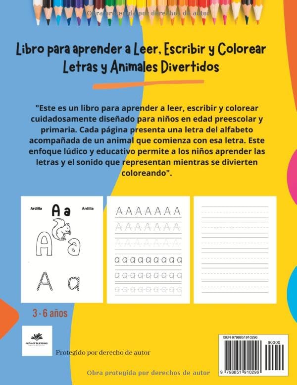 Vista 2 de Aprender a Leer, Escribir, Colorear Letras y Animales Para Niños Libro de Educacion Primaria para Niños de 3 a 6 años (Spanish Edition)