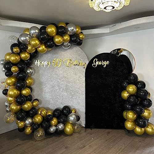 Image of Jobkoo Black Gold Balloons, Metallic Gold Silver Black Latex Balloon with Confetti Helium Party Balloons for Graduation Birthday Wedding Retirement New Year Decorations