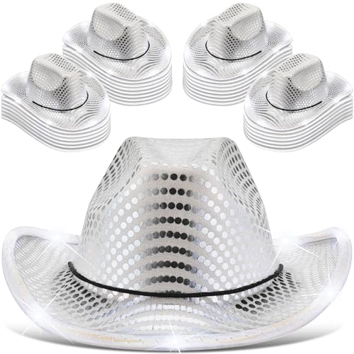 Image of Tisancy LED Lights Cowboy Cowgirl Hat Flashing LED Lights Cowgirl Hat for Wedding Western Bachelorette Party