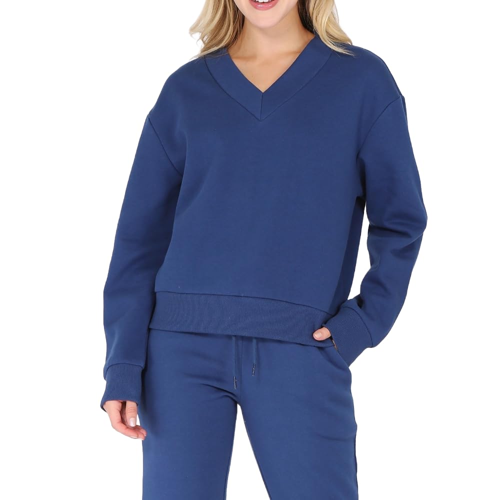 SINAZ USALong Sleeve V Neck Fleece Sweatshirt