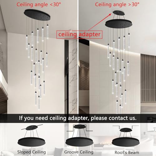 Image of 20-Lights Chandelier LED Dimmable Chandeliers for Entryway Flush Mount Ceiling Pendant Light Fixture Crystal Chandeliers for Living Room Black Finished Lighting Modern 156in High Ceiling Chandelier