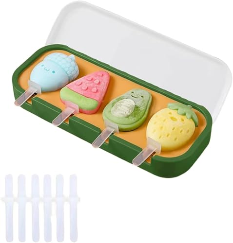 Miniatura 8 de Juego de 4 moldes para paletas de dibujos animados, moldes de silicona para hacer helados, accesorios de cocina congelados, fácil liberación, leche