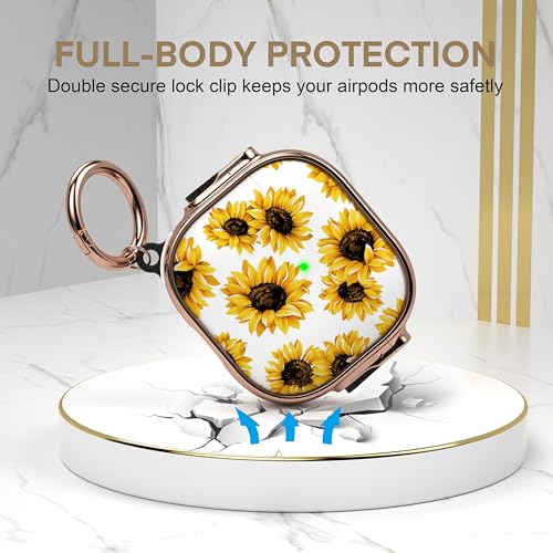 Image of Maxjoy for AirPods 4 Case with Lock, Flower AirPods 4 Case Lock Protective Hard Cute AirPod 4 Generation Cover for Women Girly with Keychain Clip for AirPod 4th Generation Cover 2024, Sunflower