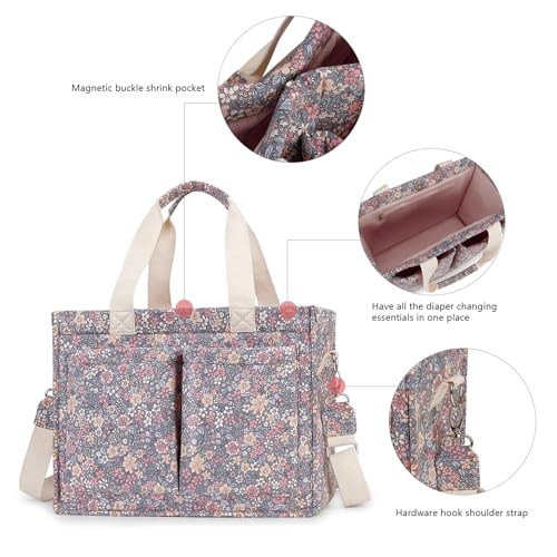 Image of Cherry Tote Bag for Women Canvas Patched Purse Cute Shoulder Bag Multi-Pocket Satchel Handbag for work travel