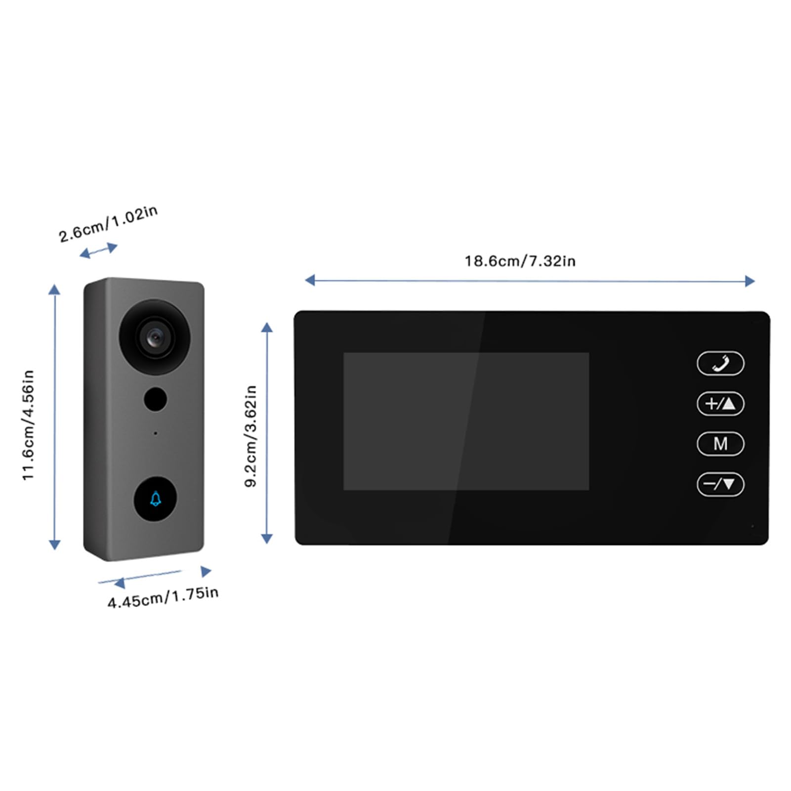 Kabellose 2,4G Video-Türklingel mit 4,3 Zoll IPS Display, Gegensprechanlage mit Nachtsicht, Schwarz für Haus und Villa