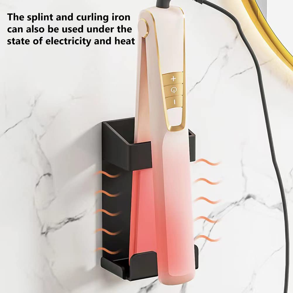 Soporte para secador de pelo de acero inoxidable para montaje en pared, soporte para rizador, cesta organizadora de almacenamiento de herramientas de peinado para sostener secador de pelo,