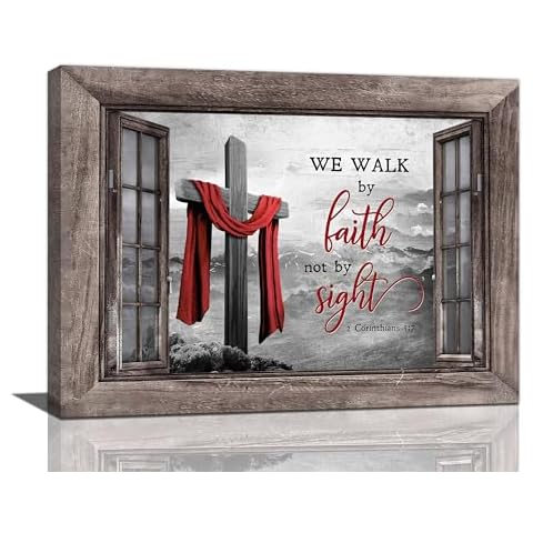 Cross Wall Decor Faith Pictures Jesus Wall Art Bible Verse Canvas Print Christian Painting Framed Home Artwork for Office Bathroom Living Room Bedroom 24"x16" Cover