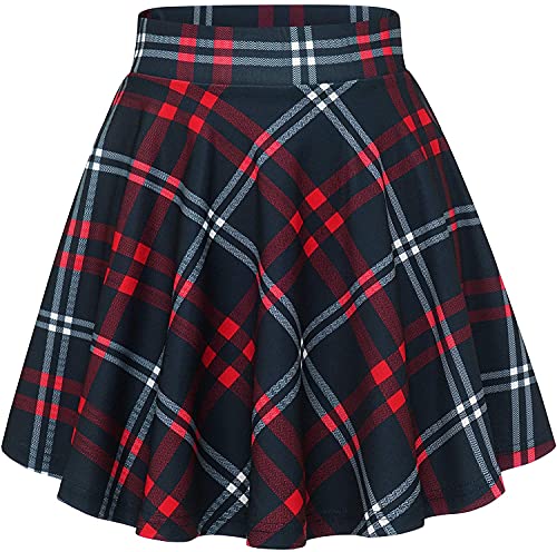 DRESSTELLS Rock Damen Sommer Kurz Skater Rock Kariert Minirock Schule Anime Faltenrock Tennisrock Red White Grid S