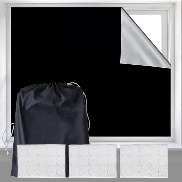 Blackout Blind 300 x 145cm Portable Blackout Blind 100% Blackout Material Window Bedroom Car Travel Blackout Blind Cut to Size to Fit Any Windows Baby Room Nursery with 45 Stickies and Bag