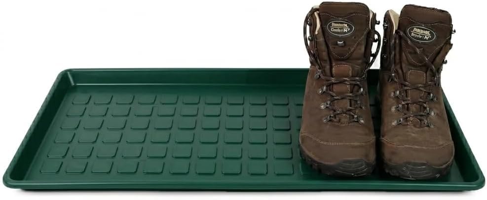PRADICHI Heavy Duty Plastic Boot Tray with Raised Edges - Multipurpose Entryway Shoe Tray & Drip Mat - Waterproof Pet Food Tray & Garden Tool Organizer - Durable All-Weather Floor Protector (Green)