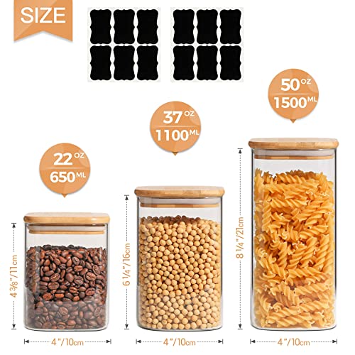 Comsaf Airtight Glass Storage Canister With Bamboo Lid (22Oz/37Oz/50Oz) Set Of 6, Clear Food Storage Container Kitchen Pantry Storage Jar For Flour Cereal Sugar Tea Coffee Beans Snacks, Square #TOP3