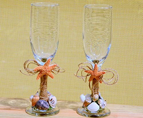 Couple Toasting glass,Champagne Glasses,Nautical Wedding,Beach Champagne Glasses,Toasting Flutes,Beach Wedding Flutes,Bride and Groom Glasses with Starfish and seashells,Anniversary gift