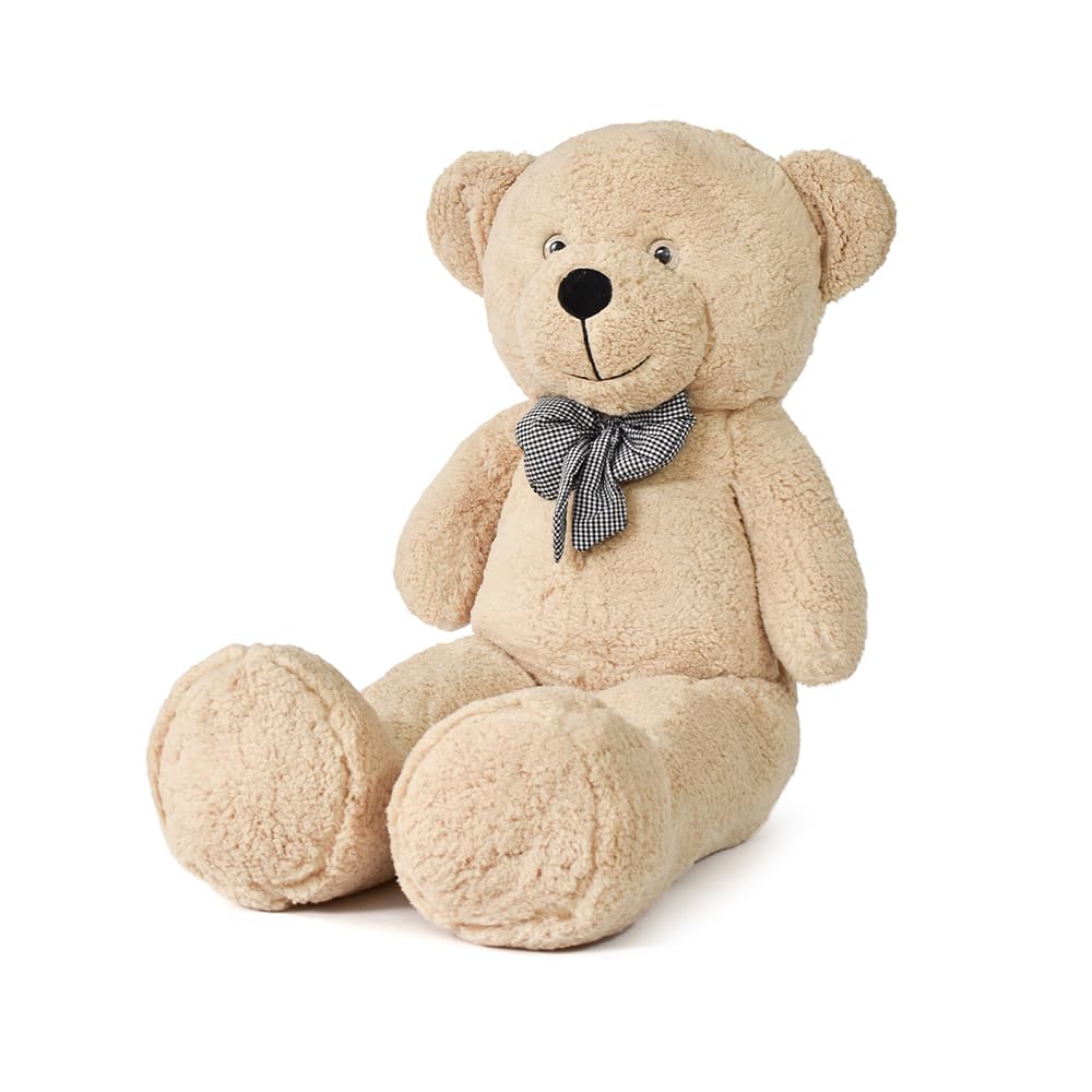 XXL Riesen Teddybär 130 cm – Großes Plüschtier Kuscheltier Weich mit Schleife – Imposantes Geschenk für Freundin, Kinder & Geburtstag (Taupe)