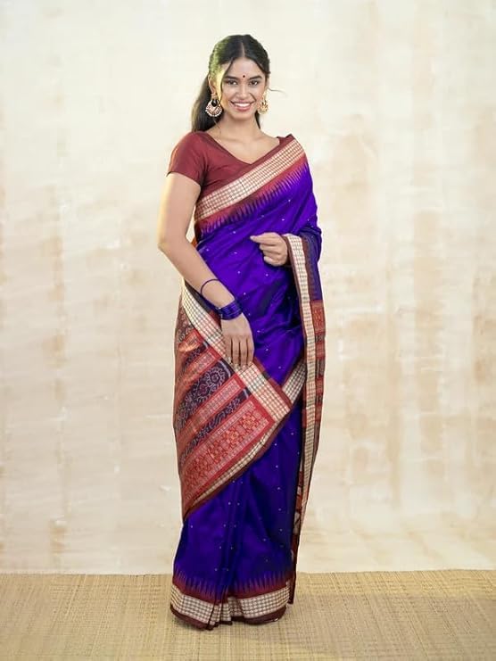 Image of Handmade Pure Bomkai Silk Saree Khandua Natural Silk Ikkat Saree For Women /Ethnic Wear /Traditonal Saree /Handloom Saree With Regular Fit Blouse Piece