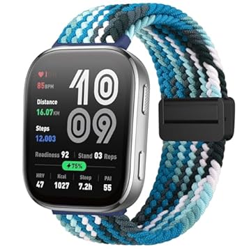 AK Pulseira trançada magnética para Amazfit Bip 6/Bip 5, pulseira Amazfit GTR 4, pulseira esportiva de nylon macio de 22 mm compatível com Amazfit Bip 6/Bip 5/GTR 4 feminino e masculino (azul oceano)