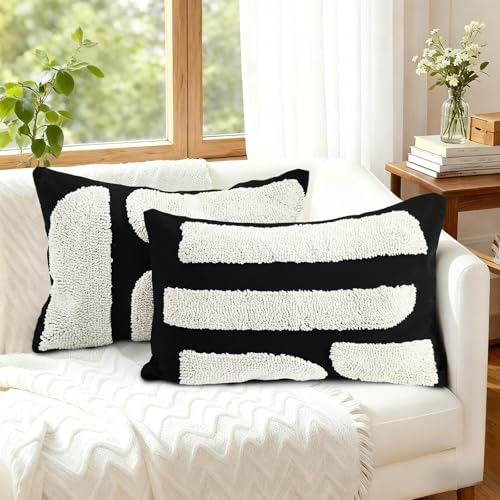 LandIdyll 2 Pcs Black and Cream Chunky Tufted Pillow Covers