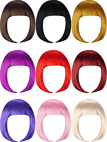 Willbond 9 pieces short bob hair wigs colorful cosplay costume wig daily party hairpiece for women girls 1 Willbond 9 pieces short bob hair wigs colorful cosplay costume wig daily party hairpiece for women girls