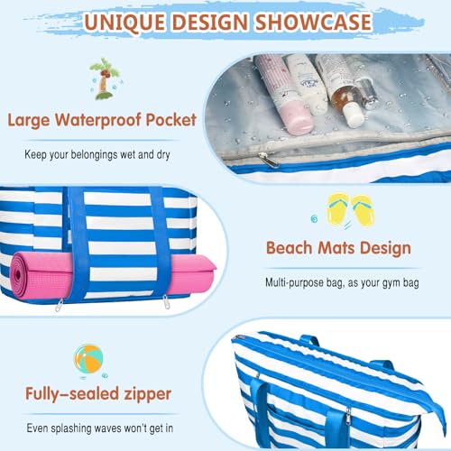 Image of Extra Large Beach Bags for Women Waterproof Sandproof Beach Tote Bag