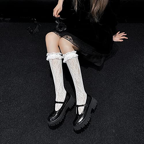 Image of Heart Lace Knee High Socks Cute Fishnet Calf Socks Hollow Out Fishnet Knee High Socks Lolita Knee socks for Women