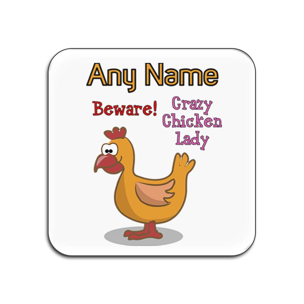 Dessous-de-verre Crazy Chicken Lady carré blanc lot de 4 protège-table brillant rigolo
