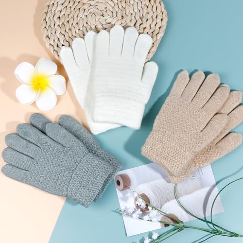 Image of ONESING Kids Knit Gloves - Stretchy Gloves for Boys Girls Winter, Solid Finger Gloves for Children
