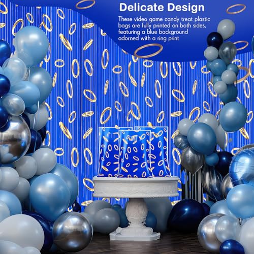 Image of Clysee 50 Pcs Video Game Party Favors Bags Blue Gold Ring Plastic