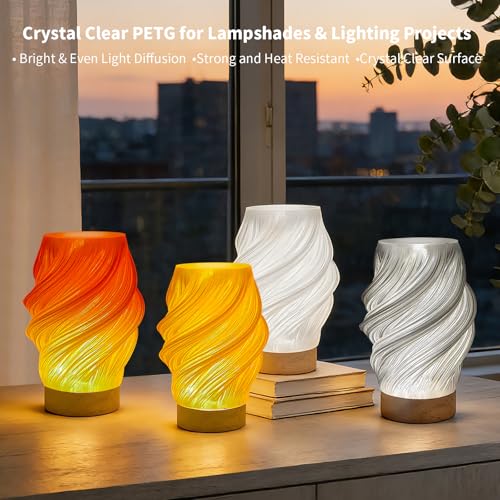 Image of IEMAI Clear PETG Filament 1.75mm 4KG Bundle, Glossy Transparent Finish 3D Printer Filament 4-Pack Clear Orange Smoke Gray Red-Orange for Lampshade, Creative DIY, Home Decor