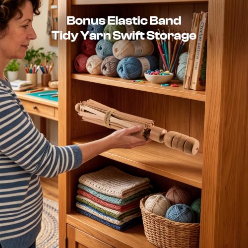 Image of Caydo Wooden Yarn Swift, Umbrella Swift for Skeins, Classic Beech Wood