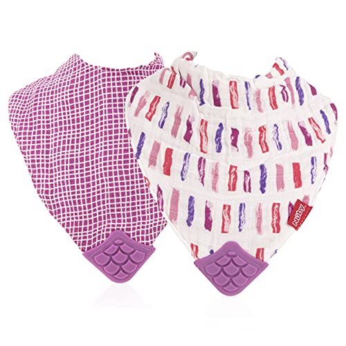 Nuby 2Piece Muslin Bandana Bib with Teether, Colors May Vary, 2 Count (Pack of 1)4