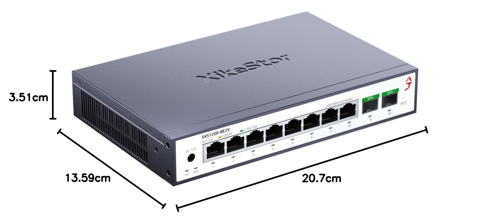 Commutateur Ethernet non géré 10 ports 2,5 G avec 2 x 10 G SFP+, commutateur réseau 2,5 Gigabit, concentrateur Ethernet 2,5 Go, Plug & Play, boîtier en métal, montage mural/de bureau