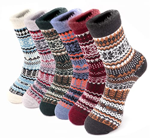 HeyUU Damen 6 Paar Wollsocken Wintersocken Dicke Stricksocken Weiche Warme Vintage Bunte Thermosocken Atmungsaktive GR.36-42 Mehrfarbig-6003 Cover