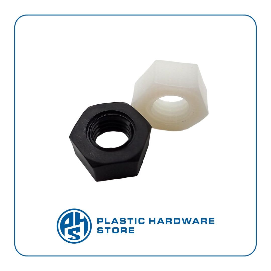 Dadi Esagonali in Plastica (Nylon), Dado Standard per Bloccaggio e Fissaggio Bulloni, Viti e Barre, Uso Industriale e Domestico - M16 - Bianco - 20 pezzi - Plastic Hardware Store
