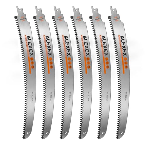 Image of ALEXEX 6Pcs 12 inch Japanese Teeth Reciprocating Saw Blades for Wood Cutting and Tree Trimming, 6TPI Arc Curved Wood Sawzall Blades for PVC Pipe Cutting, Cr-V Sabre Sawzall Pruning Blades 12 Inch