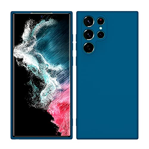Image of Kapa Matte Lens Protective Back Cover for Samsung Galaxy S22 Ultra, Slim Silicone with Soft Lining Shockproof Flexible Full Body Bumper Case (Blue)