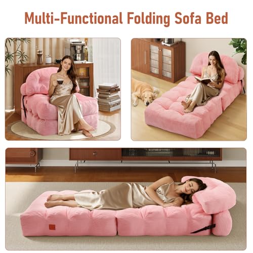 Image of Folding Sofa Bed, Convertible Sleeper Chair with Back Support and Pillow