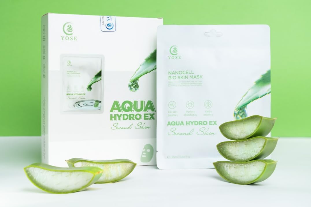 Yose Aqua Hydro Ex Second Skin Mask Hydrolyzed Collagen Intensive Hydration SKin Repair and Renewal Soothing and Calming Enhanced Absorption - 10 packs/box