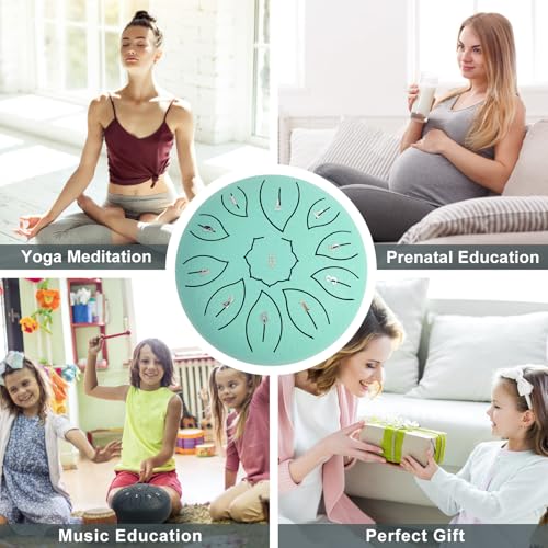 Image of Steel Tongue Drum 6 Inch 11 Notes, Chakra Drum for Rain, Steel Drum C Major, Rain Drum for Musical Education, Zen Meditation Yoga (malachite)