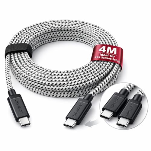 Lioncast 4m PS5 Ladekabel für Playstation 5 Controller I Schnell-Ladekabel USB 3.1 für PS5 USB-C zu USB-C Ladekabel Sony PlayStation 5 Kabel für Dualsense Controller