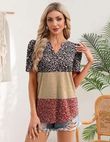 Image of Zeagoo Women Blouses Puff Short Sleeve Tops V Neck Dressy Casual Spring Shirts Boho Floral Cute Clothes 2026