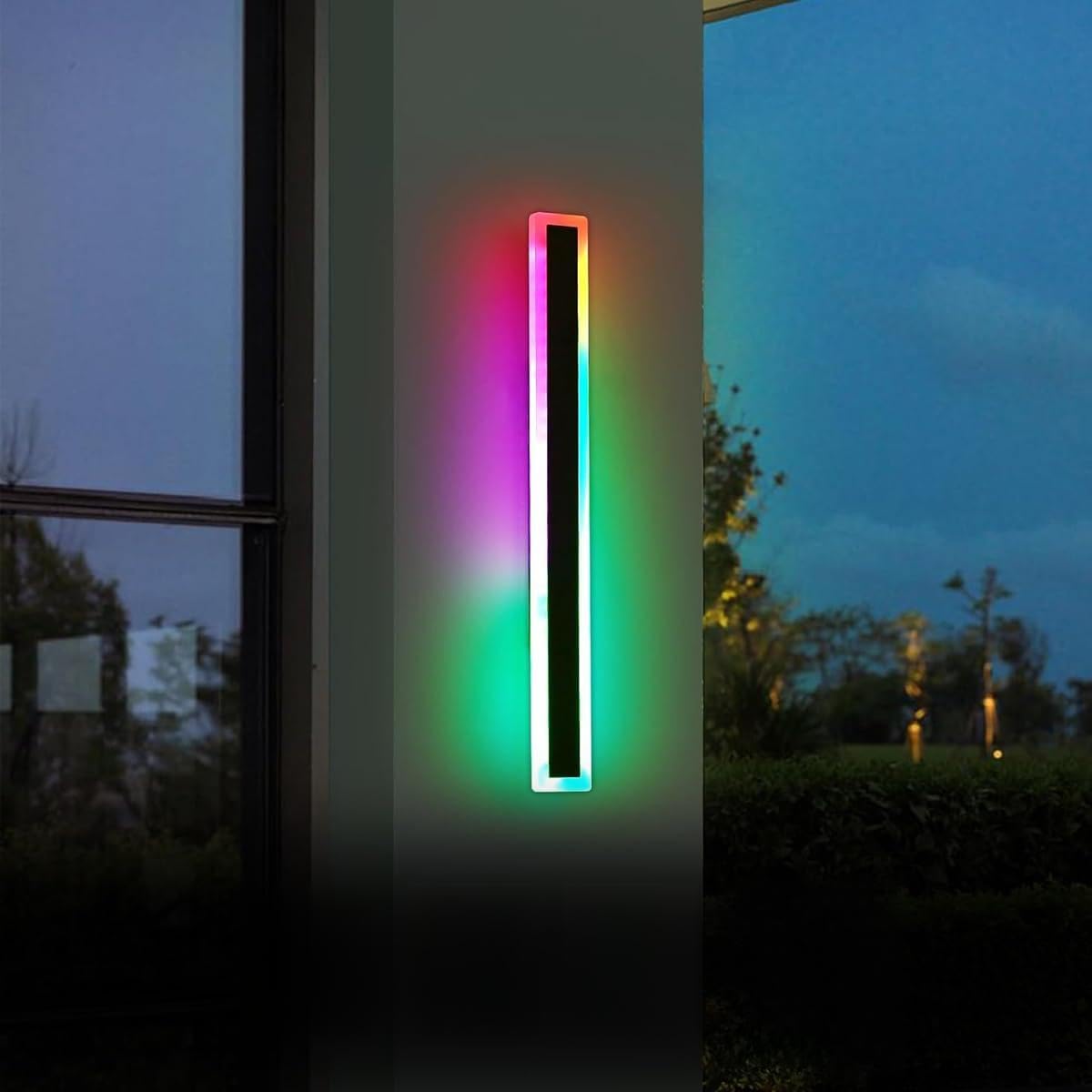 ENERJ 100cm RGB Outdoor Wall Light, Modern Linear LED Sconce Colour Changing 24W, IP65 Waterproof Garden Lamp, Matte Black Acrylic Fixture for Patio, Living Room & Bedroom (1 Metre)