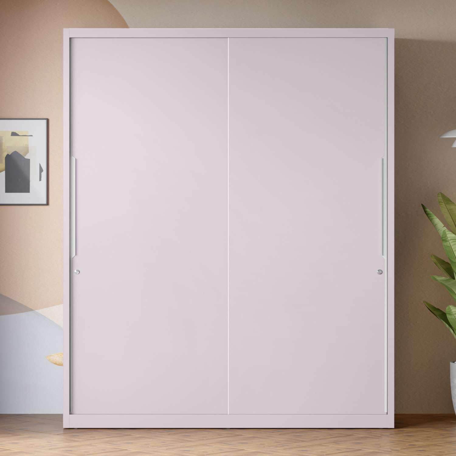 GODREJ INTERIO Almirah Slide N Store XL Plus 2-Door Steel Sliding Wardrobe for Clothes (Textured Lilac), 1-Year Warranty, 7 Shelves, 2 Drawers