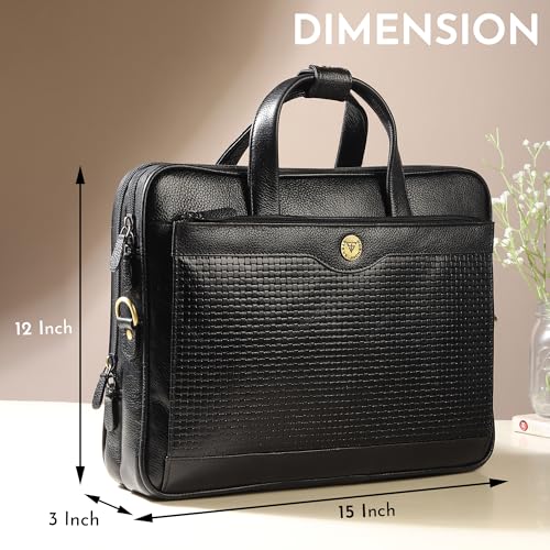 Image of STEVE JHONSON Leather Laptop Bags for Men - 16 Inches Office Bag for Men with Shoulder Strap, Shoulder Messenger Bags for Travel, Executive Side Handbag (Black)
