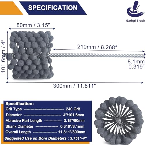 Image of Garhgi 4 Inch (101.6mm) Flexible Cylinder Hone Tool 240 Grit Resilient Ball | Silicon Carbide for Engine Restoring Crosshatching Surface Finishing Edge Rounding on Mild Steel Stainless Steel Cast Iron