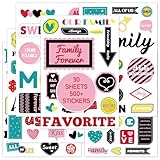 QOUBAI 525 Pcs Family Theme Scrapbooking Sticker Decals Waterproof Happy Families Sticker Decor for Mother's Day Album Scrapbook Bottles Embellishment Art Crafts Project Wall Decor, 30 Sheet