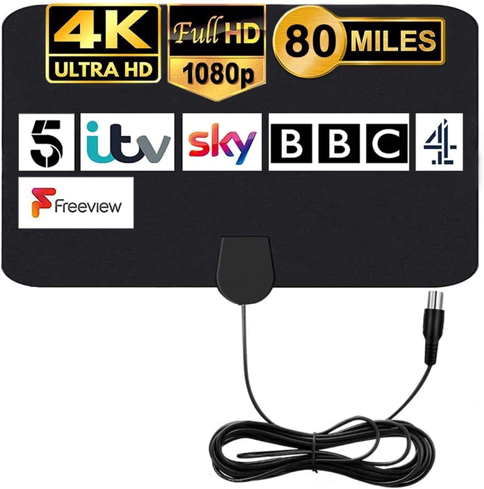 MILIWAN Antena TV Interior Antena de TV Digital Compatible con 4K y 1080P Gratis DTMB VHF UHF DVB-T2 DVB-T TDT Rango de 80 Millas