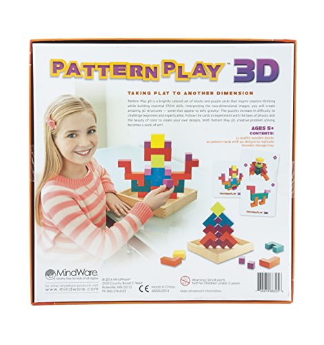 Mindware Pattern Play 3D – Recreate The 40 Design Cards On Your Own – 22Pc Wooden Block Pattern Puzzle For Kids And Adults – Classic Educational Shape Toys For Classrooms #TOP6