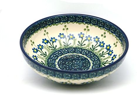Polish Pottery Bowl - Contemporary Salad - Blue Spring Daisy