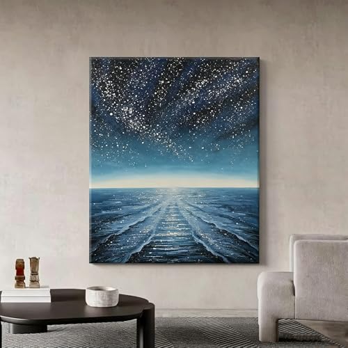 Tableau océan vertical fait main | Toile de maître texturée art moderne - 2