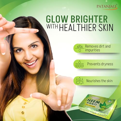 Image of Patanjali Neem Kanti Herbal Body Cleanser Soap for Men and Women (150g, Pack of 8), Moisturizing & Deep Cleansing, Natural Neem Soap for Dry Skin